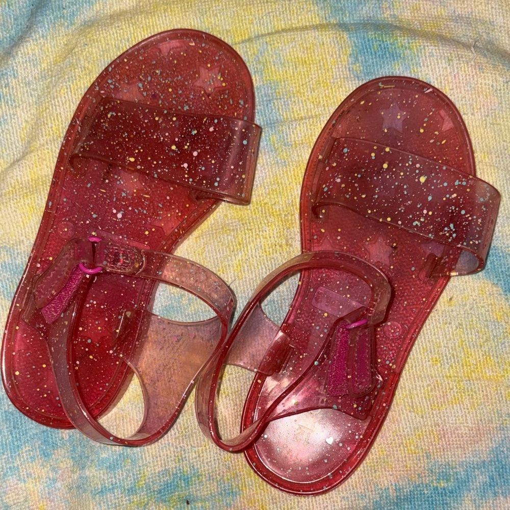 Carter's Pink Glitter Jelly Sandal Slides with Ankle Strap